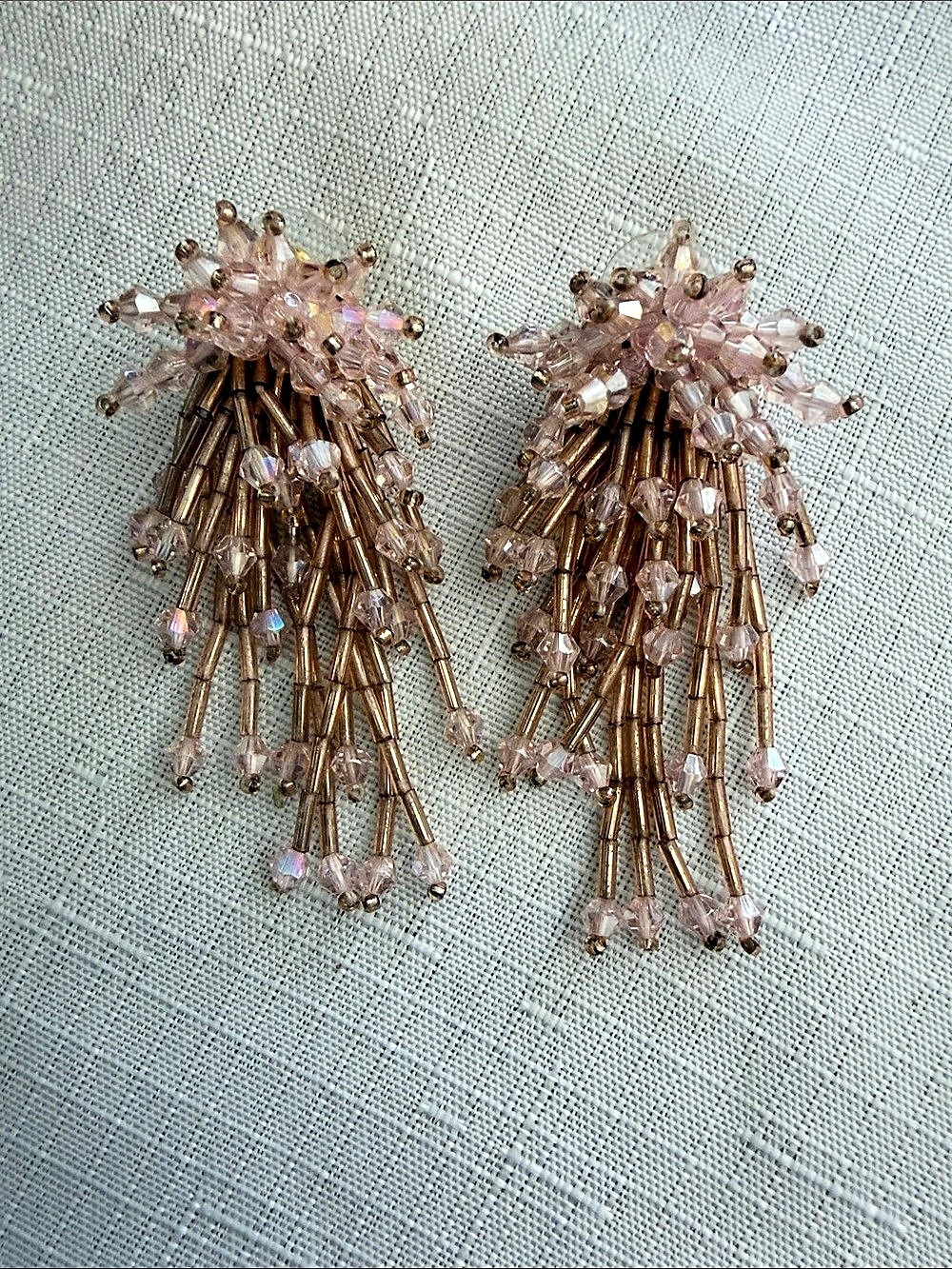Pink Beaded Dangle Earrings Like New